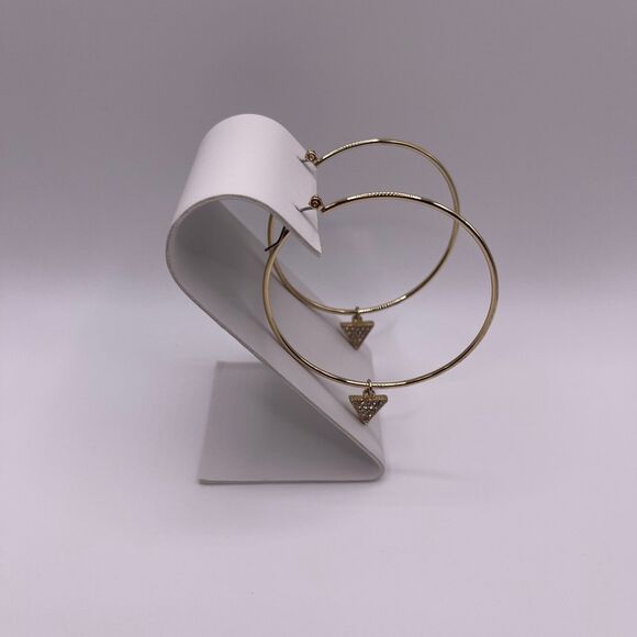 Michael Kors Women’s Zirconia Triangle Dangling Pendant Charm Gold Hoop Earrings - Picture 9 of 12